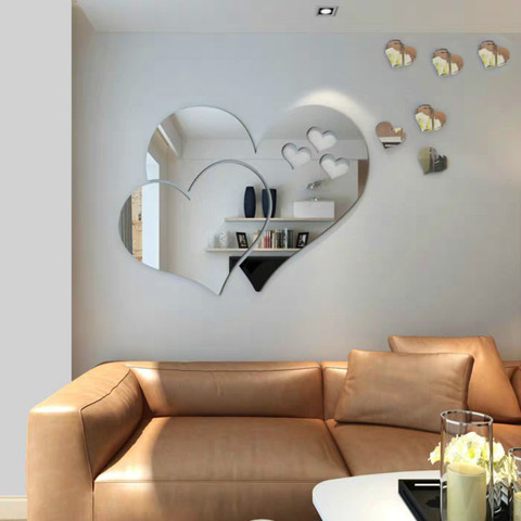 Pegatinas de pared de espejo acrílico en forma de corazón para sala de estar, dormitorio, decoración atística de pared 3D, decoración de pared, Sala de bodas ► Foto 1/6