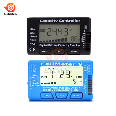 RC CellMeter7 CellMeter 8 capacidad de la batería Digital Checker para 2-8S 4-8S LiPo vida Li-Ion, Nicd NiMH voltaje de la batería de cheque ► Foto 1/6