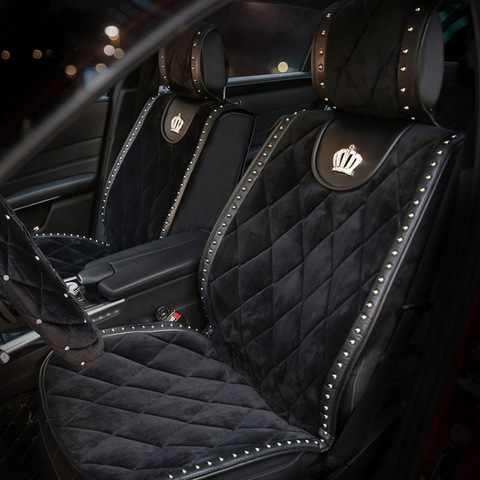 Invierno Diamante de felpa cubierta de asiento de coche remaches estilo de coche de asiento de Auto cojín Interior accesorios Universal asientos cubre ► Foto 1/6