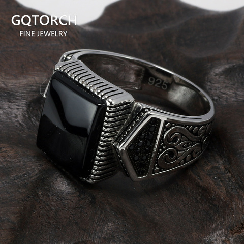 Anillo de plata s925 para hombre, anillo turco antiguo para hombre, sortija con piedra de Color cuadrado, joyería turca, anillo para hombre ► Foto 1/5