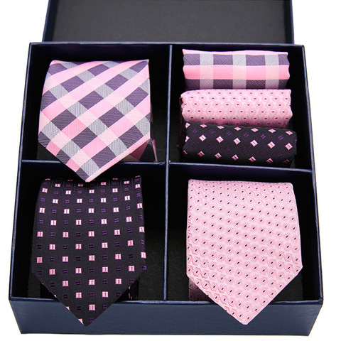 Paquete de caja de regalo para hombres corbata delgada Rosa palid 100% de seda clásico Jacquard tejido Extra corbata larga Hanky Set para hombres Formal boda fiesta ► Foto 1/6