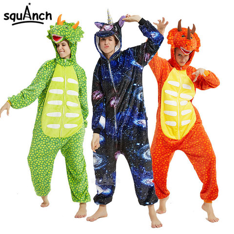 Mono de unicornio kigurumi con cremallera para mujer y niña, ropa de dormir Unisex, mono cálido de invierno, atuendo de dinosaurio de franela ► Foto 1/6