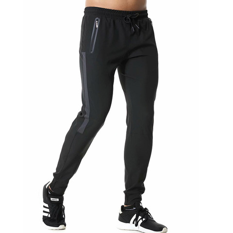 Pantalones deportivos transpirables para hombre, pantalón de chándal con bolsillo y cremallera, entrenamiento de gimnasia, entrenamiento, atlético, fútbol, correr, color negro ► Foto 1/6