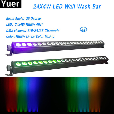 2 unids/lote 24X4W RGBW 4IN1 Wash LED de pared luz de la barra DMX512 Control de lavado Led luz de la etapa DJ de música Disco fiesta boda Luz de espectáculo ► Foto 1/6