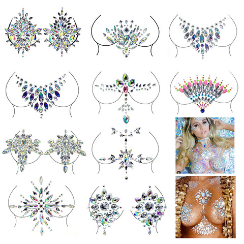 Pegatinas de diamante de imitación para fiesta de carnaval, adhesivo de resina de cristal para tatuaje, barra, Festival de música, tatuaje, decoración para el pecho ► Foto 1/6