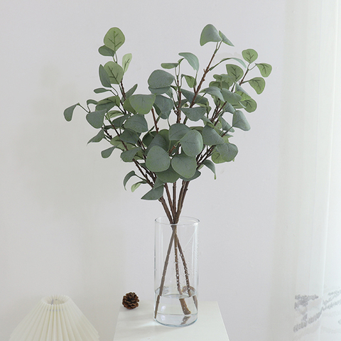 Hojas artificiales de seda de eucalipto, plantas de rama larga de alta calidad, tallo de plástico, follaje falso, decoración de hogar, jardín, habitación, oficina y boda ► Foto 1/6