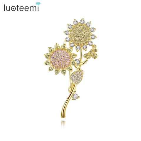 LUOTEEMI-broches de nuevo girasol para mujer, broche joyería a la moda, Pin, accesorios de moda para abrigo de vestido, joyería, regalos de navidad ► Foto 1/6