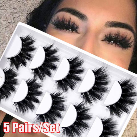 5 par/set 4D Faux Mink Hair pestañas postizas Wispy criss-cross mullido grueso Natural hecho a mano pestañas utensilios de maquillaje para ojos libres de crueldad ► Foto 1/6