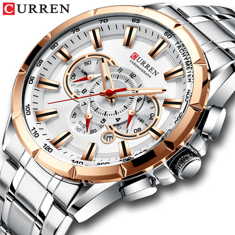 CURREN-reloj deportivo de lujo para hombre, cronógrafo de cuarzo, de pulsera, de acero inoxidable, con esfera grande, con fecha ► Foto 1/6