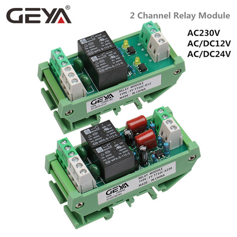 GEYA-Módulo de canal de relé electromagnético de uso General, módulo de relé AC220v, CA/CC, 12V, 24V, AC230V, 2 uds. ► Foto 1/6