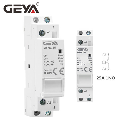 GEYA carril Din doméstica automática Contactor AC220V 2P 25A 1NO/1NC/2NO/2NC/1NO1NC 50/60Hz ► Foto 1/6