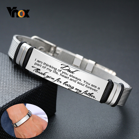 Vnox-pulsera de acero inoxidable con grabado personalizado para hombre, brazalete con etiqueta de identificación, longitud ajustable, regalo para papá, correa de reloj de malla, joyería de muñeca ► Foto 1/6