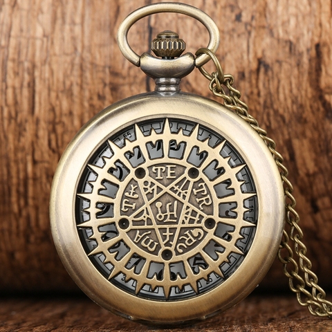 Pentagrama-reloj de bolsillo de cuarzo Supernatural para hombre y mujer, colgante Retro Para collar, cadena, regalos de cumpleaños, unisex ► Foto 1/6