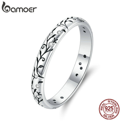 Bamoer-Anillo de Plata de Ley 925 con diseño de vid para mujer, sortijas Vintage Retro apilables, joyería fina de plata SCR659 ► Foto 1/6