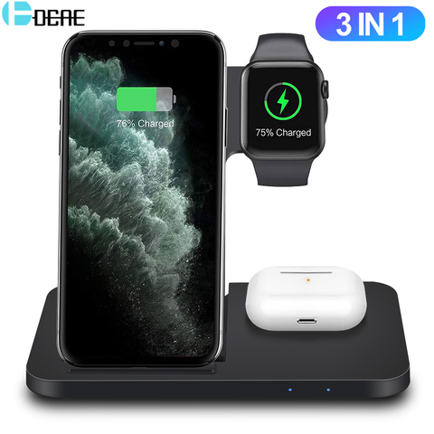 Cargador inalámbrico 3 en 1 para iPhone 12, 11, XS, XR, X, 8, AirPods Pro, Apple Watch 6, 5, 4, 3, 2, Qi, soporte de carga rápida de 15W para Samsung S20 ► Foto 1/6