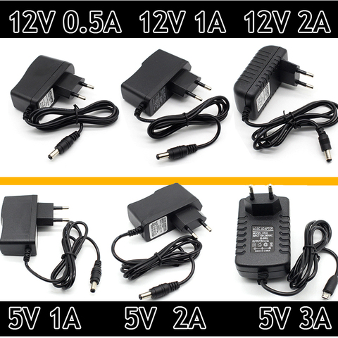 Adaptador de fuente de alimentación de 100-240V, adaptador de cargador de 5V, 12V, 1A, 2A, 3A, 0.5A, enchufe europeo de 5,5mm x 2,5mm, Micro USB para Arduino ► Foto 1/6