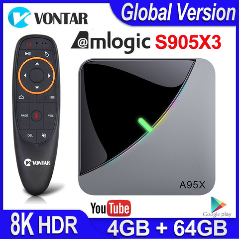 A95X F3 aire RGB luz de la caja de TV Android 9,0 Amlogic S905X3 Smart TV Box 4GB 64GB Dual Wifi 4K 60fps Netflix, Youtube 4K reproductor de medios ► Foto 1/6