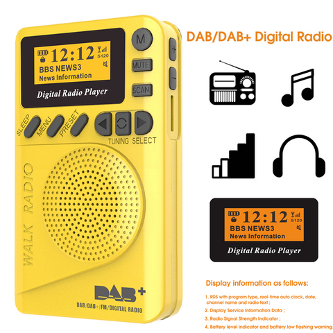Mini Radio Digital de bolsillo DAB, receptor FM RDS, reproductor MP3 portátil con pantalla LCD, compatible con tarjeta TF, juego de tiempo de sueño ► Foto 1/6