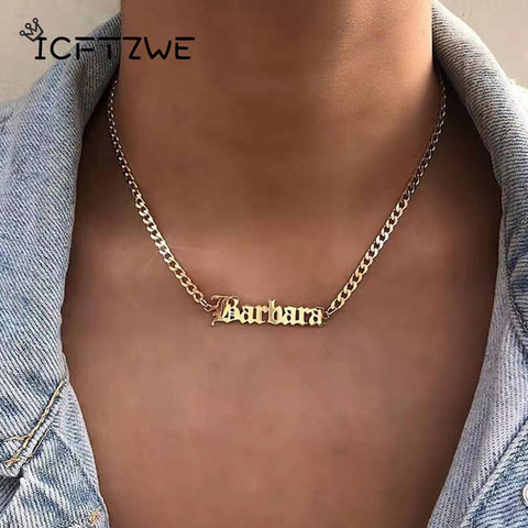 Collar de placa de identificación gótico para mujer, gargantilla de cadena dorada de acero inoxidable, estilo bohemio, regalo de joyería ► Foto 1/6