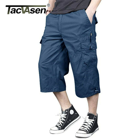 TACVASEN-pantalones cortos por debajo de la rodilla para hombre, Capri táctico de algodón, 100%, con múltiples bolsillos, de sarga, para trabajo, verano, 3/4 ► Foto 1/6