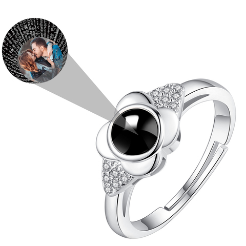 Anillo de plata 925 con foto de nombre personalizado, anillo de proyección de 100 idiomas, I Love You, regalo romántico para el Día de San Valentín ► Foto 1/1
