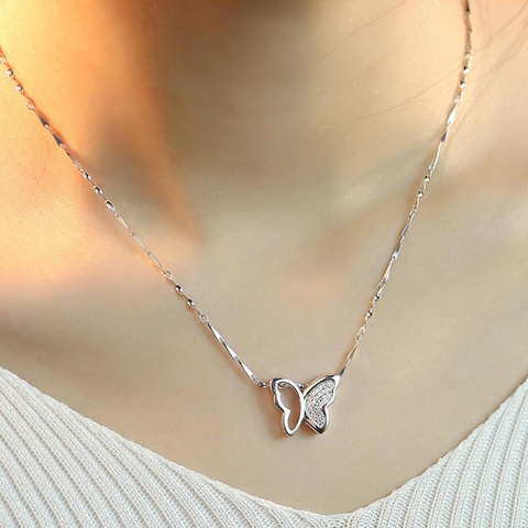 Collar de plata de ley 925, joyería, elegante y Simple, con colgante de mariposa y circonita, para regalo de San Valentín para mujer ► Foto 1/4