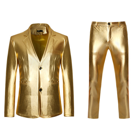 Traje de 2 piezas para hombre, chaqueta y pantalones de color dorado brillante, esmoquin para fiesta y Club de DJ de escenario ► Foto 1/6