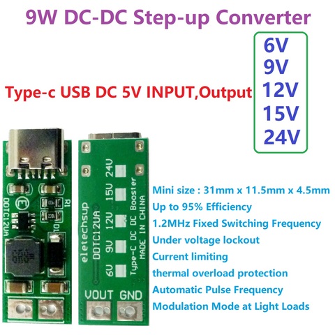 9W mini tipo-C USB DC 5V 6V 9V 12V 15V 24V DC Boost paso-convertidor PWM PFM módulo regulador de voltaje ► Foto 1/6