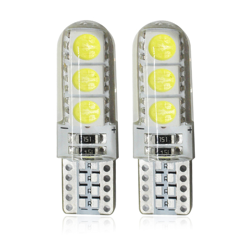 Bombillas LED T10 5W5 W5W para interior de coche, luz de techo de lectura 12V 7000K 6SMD, lámpara de despacho lateral de cuña de silicona impermeable blanco, 2 uds. ► Foto 1/6