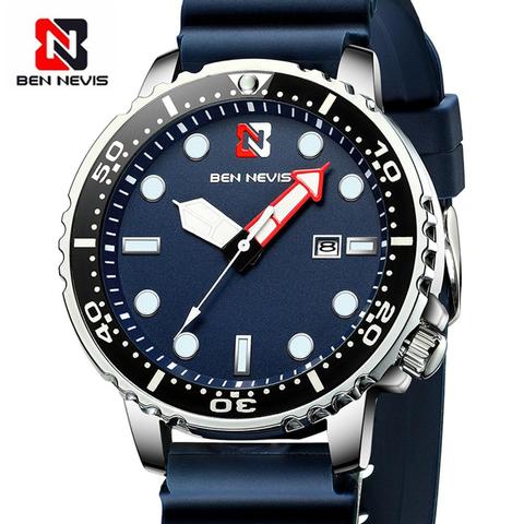 Relojes analógicos a la moda para hombre Ben Nevis reloj de cuarzo con fecha reloj militar reloj de pulsera de goma de silicona resistente al agua para hombre ► Foto 1/6