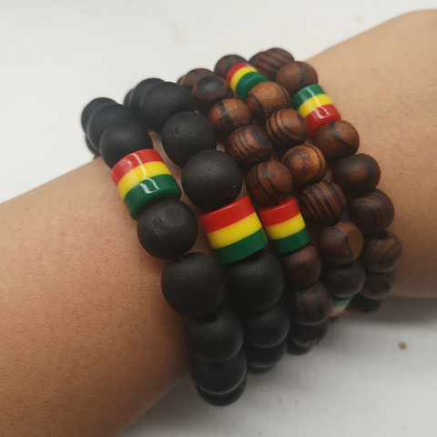 ¡Envío gratis! 5 unidades/lote de pulseras de cuentas de madera Rasta, se pueden mezclar colores ► Foto 1/2