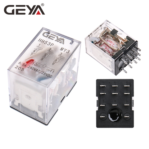 GEYA 11 pines minirelé DC5V DC12V DC24V AC110V AC220V HH53P 5A miniatura electromagnética relé de propósito General ► Foto 1/6