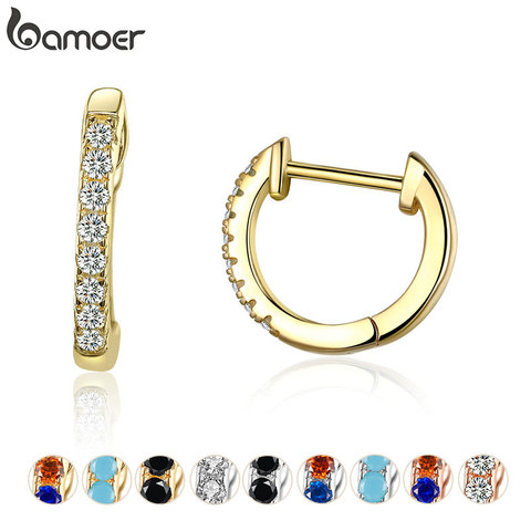 Bamoer 925 de plata-Aro pendientes para las mujeres con Zirconia cúbica 10 colores de Color oro joyería de declaración SCE498 ► Foto 1/6