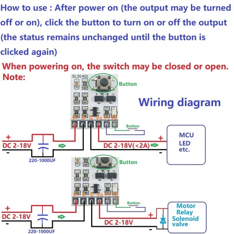 Módulo de interruptor de bloqueo automático biestable, controlador LED DC 2-18V 2A, placa electrónica táctil con botón ► Foto 1/6