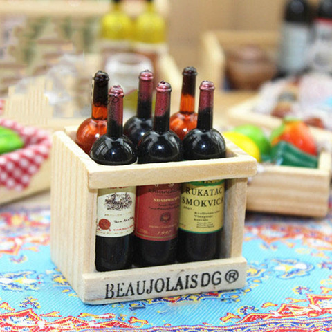 1 Uds 1/12 accesorios en miniatura para casa de muñecas Mini juego de botellas de vino con caja modelo de simulación de bebidas juguetes para la decoración de la casa de muñecas ► Foto 1/6