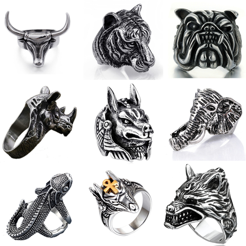 Anillo para hombres gótico Punk Retro anillo masculino Adjusta exageración Ferocious serpiente Lobo León Tigre Bulldog exquisita aleación ► Foto 1/6