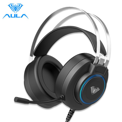 AULA S601 juegos por cable auriculares Bass auriculares estéreo RGB luz juego de auriculares cancelación del ruido con Mic para computadora de escritorio PC ► Foto 1/6