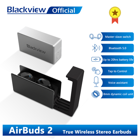 Blackview-auriculares AirBuds 2 TWS, inalámbricos por Bluetooth 5,0, auriculares impermeables con cargador y micrófono ► Foto 1/6