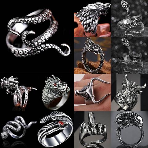 Anillos geniales, Anillo gótico de pulpo de calamar de aguas profundas, Anillo Vintage de Lobo/ciervo/hoja/Dargon/serpiente, Anillo de Halloween, bisutería para Hombre ► Foto 1/6