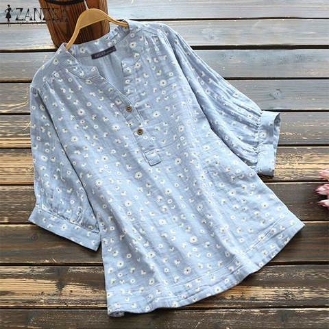 Flor de verano blusa ZANZEA mujeres Vintage de manga corta Tops Casual V cuello camisa Floral Femininas suelto Blusas de talla grande ► Foto 1/4