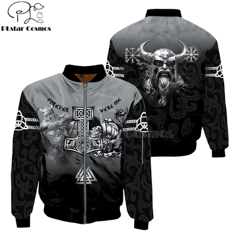 Chaqueta bomber con estampado de tatuaje vikingo para hombre, chaqueta con estampado divertido, patrón de tatuaje, cremallera 3d, manga larga, Unisex, con cremallera, 2022 ► Foto 1/6