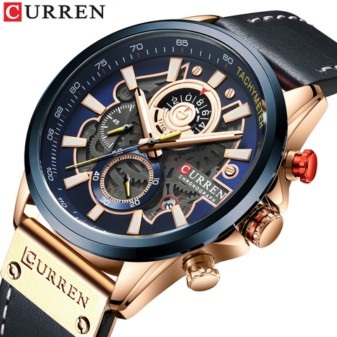 CURREN-reloj de cuarzo para hombre, cronógrafo deportivo, correa de cuero, esfera de diseño creativo ► Foto 1/6