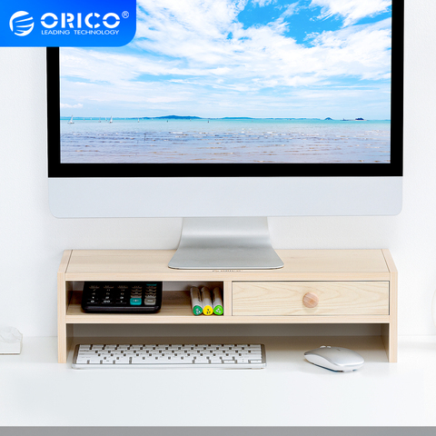 ORICO-Soporte de madera para Monitor de ordenador, estante de escritorio Universal con cajones, organizador de almacenamiento de teclado para PC ► Foto 1/6