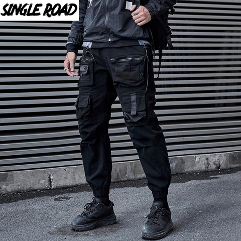 SingleRoad carga Mens pantalones de moda de los hombres 2022 negro Joggers holgados Corea estilo Hip Hop ropa informal japonesa Pantalones para los hombres ► Foto 1/6