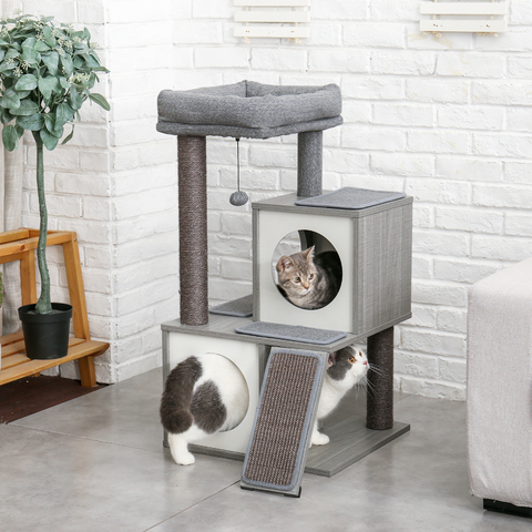 Multi nivel gato Condo muebles de la casa de Sisal cero puestos para gato Torre juguetes para saltar con Blasket madera gatito jugando torre ► Foto 1/6