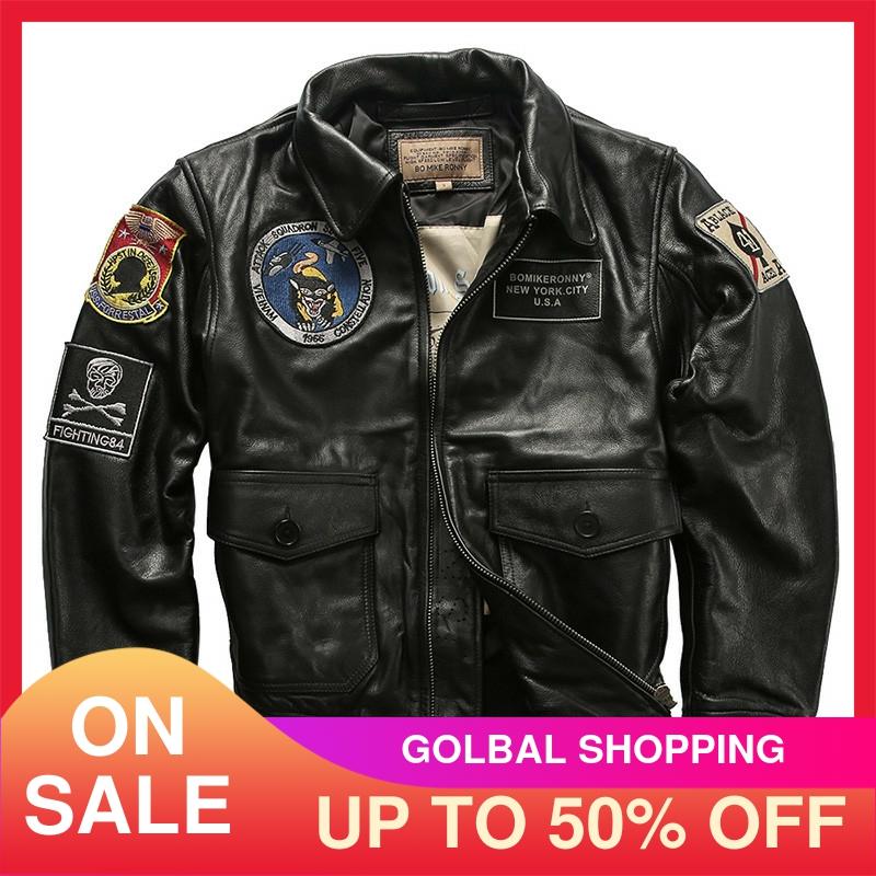 Chaqueta militar de cuero para piloto A2, color negro, de talla grande 5XL, Piel de vaca Natural auténtica, abrigo de aviación USAF, Primavera, 2022 ► Foto 1/6