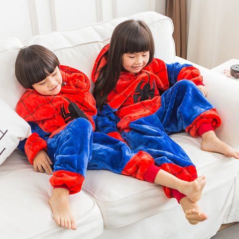 Chico chica niños niño araña rojo conjunto de pijamas de franela niños viñetas de animales Cosplay con capucha Pijama infantil Pijama Kigurumi ► Foto 1/6