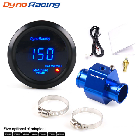 Dynoracing-indicador Digital de temperatura del agua para coche medidor de temperatura del agua, Led azul, 2 '', 52MM, 40-150 Celsius, con Sensor de temperatura de agua, adaptador de junta de tubería 1/8NPT ► Foto 1/6