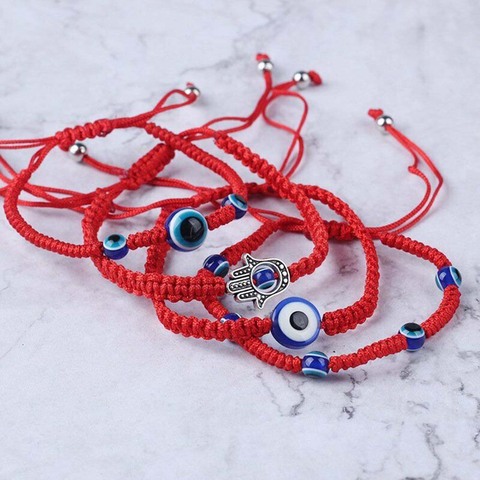 Pulsera de cuerda trenzada hecha a mano para mujer, cordel rojo de la suerte, ojo malvado, amuleto ajustable ► Foto 1/6