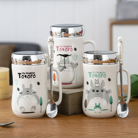 420ml de cerámica de dibujos animados dibujo de Anime taza de café lindo té taza de leche con tapa de gran capacidad taza Drinkware con cuchara, utensilios de cocina ► Foto 1/6